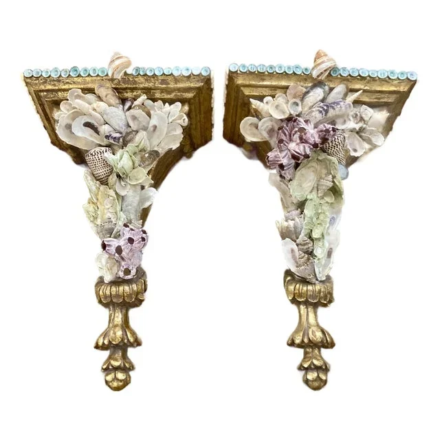 Shell Encrusted Decorative Wall Brackets by May River Neptune – 23” H Pair