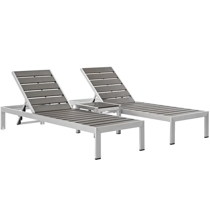 Shore 3 Piece Outdoor Patio Aluminum Set in Silver Gray-4