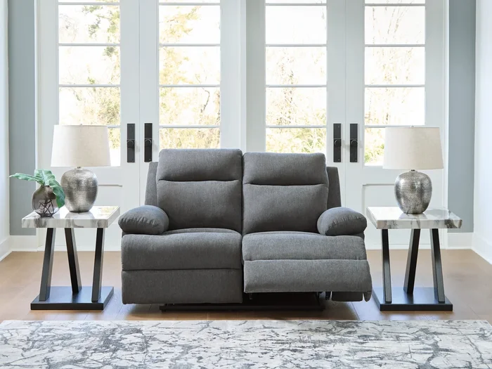 Side-Swipe Charcoal Reclining Loveseat