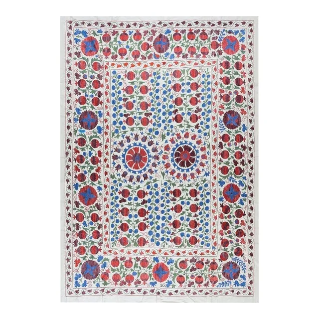 Silk Hand Embroidered Suzani Bed Cover, Decorative Uzbek Wall Hanging
