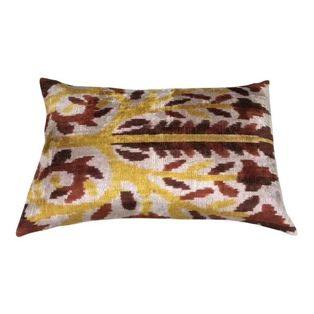 Silk Uzbek Ikat Velvet Hand Made Pillow Cushion,16×24
