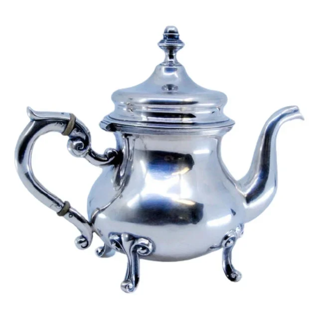 Silver Coffee Pot with Feet and Knob Lid