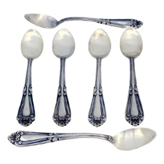 Silver Coffee Spoons with Shell-Embossed Handles, Set of 6