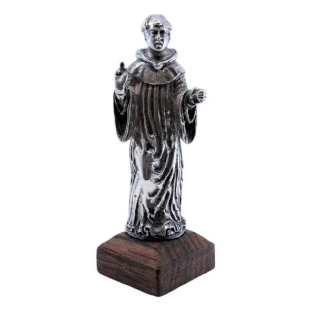 Silver Statuette of Saint Anthony with Wooden Base