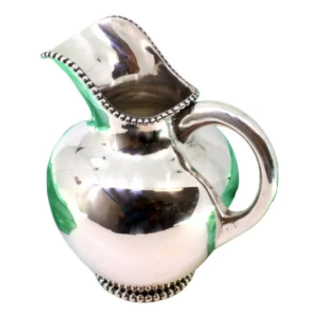 Silver Water Jug with Pearly Rim and Base