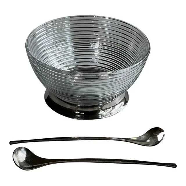 Silverplate and Glass Salad Bowl With Salad Server