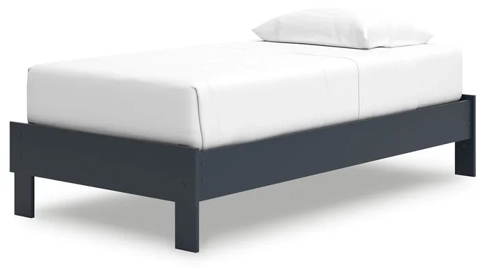 Simmenfort Navy Blue Twin Platform Base Bed