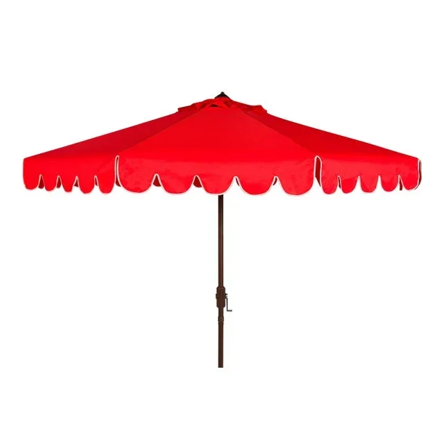 Single Scallop 9 Ft Crank Outdoor Push Button Tilt Umbrella in Red & White