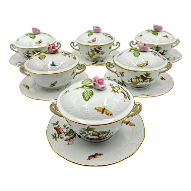 Six-Piece Set with Plates and Lids from Herend Rothchild, 1890s, Set of 6