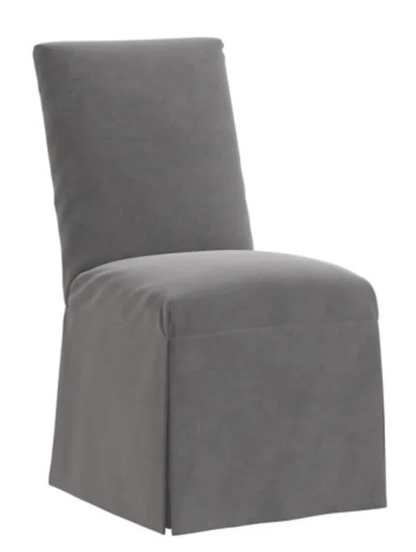 Skirted Velvet Side Chair – Charcoal Gray