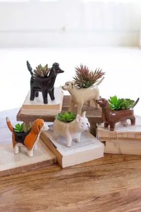 Small Ceramic Dog Planter Each