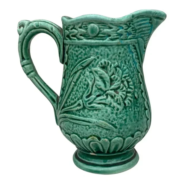 Small French Green Majolica Pitcher Creamer Circa 1900