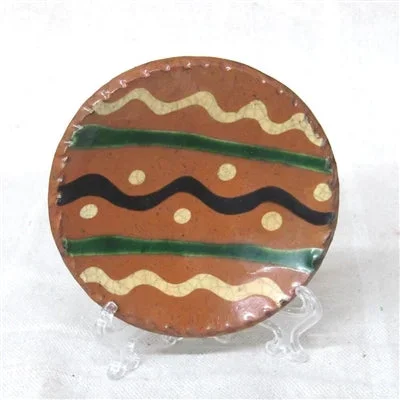 Small Quilled Redware Plate with Green