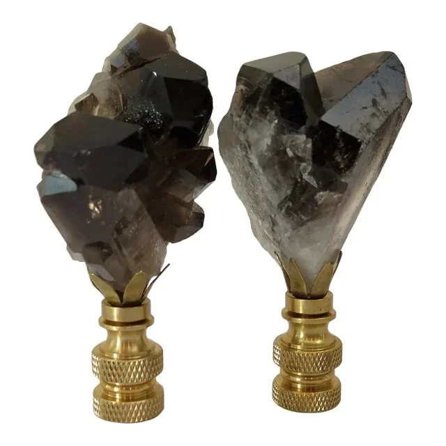 Smoke Quartz Crystal Gemstone Table Lamp Finials , a Pair by C. Damien Fox