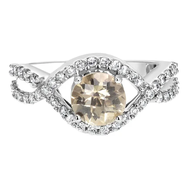 Smoky Quartz Diamond Engagement Ring 2.05cttw 14k White Gold, Size 5