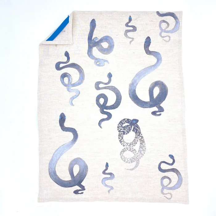 Snakes in Mountain Silver Linen Tea Towels