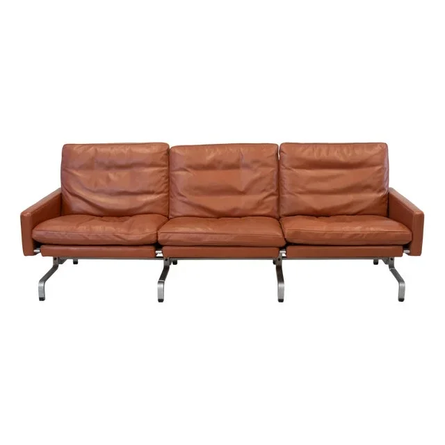 Sofas in Cognac Leather attributed to Paul Kjaerholm for Kold Christensen, 1970s, Set of 3