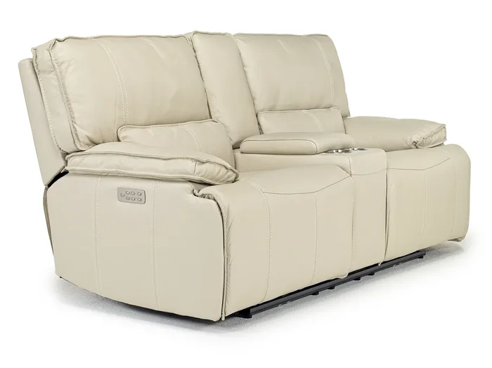 Sofia 3 Power Console Loveseat in Cream Leather
