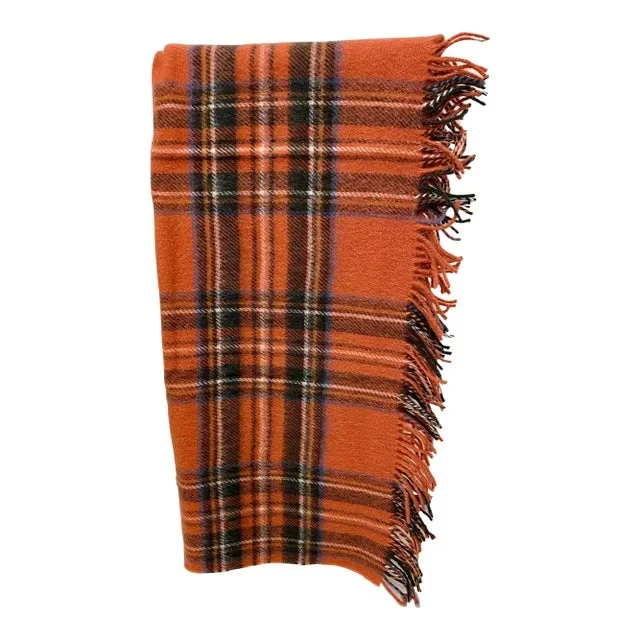 Soft Merino Lambswool Knee Rug /Blanket in Classic Muted Red Plaid Pattern – Made in England