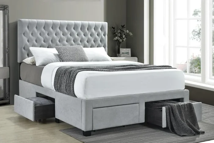 Soledad Beige Eastern King 4-Drawer Button Tufted Storage Bed