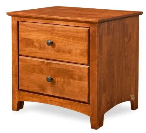 Solid Alder Wood Shaker 2 Drawer Nightstand in Antique Cherry Finish