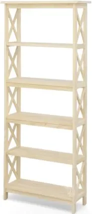 Solid Parawood Wood Bookcase with X Side Pattern 72