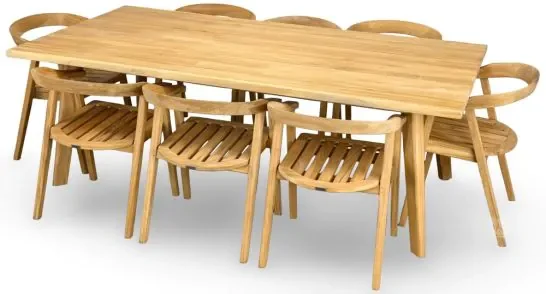 Solid Teak Wood Outdoor La Costa Live Edge Dining Table & Chair Set