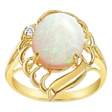 Solitaire Opal Ring 14k Yellow Gold, Size 4