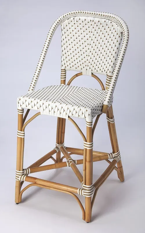 Solstice White & Tan Rattan Counter Stool