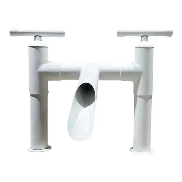 Sonoma Forge Waterbridge Two-Hole Deck-Mount Short-Bridge Waterfall Faucet White, 21st Century