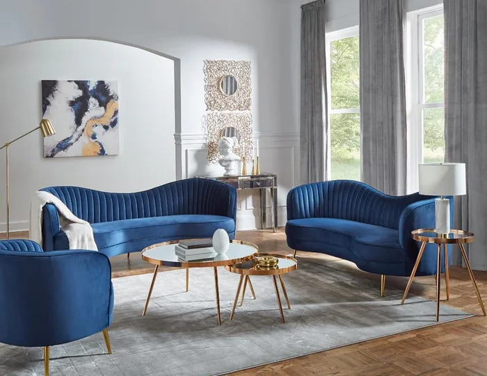 Sophia Blue Camel Back Living Room Set