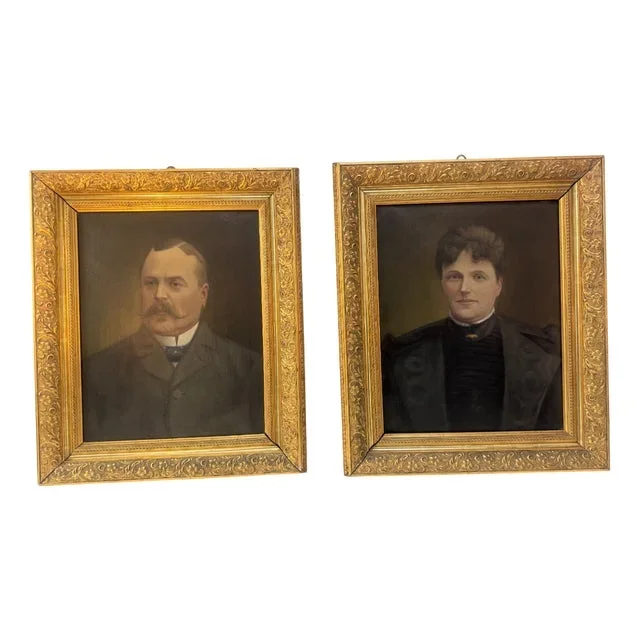 Southern German Artist, Biedermeier Portraits, 1840s, Oil on Canvases, Framed, Set of 2