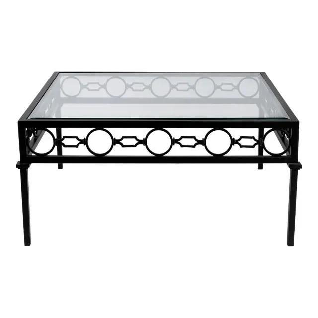 Southport Iron Upholstered Outdoor Coffee Table, Black
