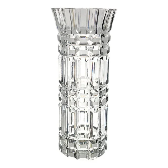 Soviet Brutalist 24% Lead Crystal Vase Cubist Hand-Cut Geometric Design Ussr Modernist Glass