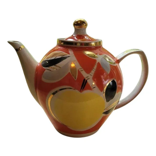 Soviet Teapot in Hand-Painted Ceramic with Gold Decoration from Polonne