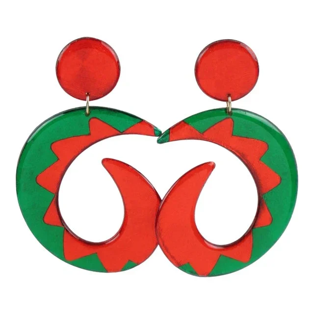 Space Age Dangle Red and Green Lucite Pierced Earrings – 2 Pieces