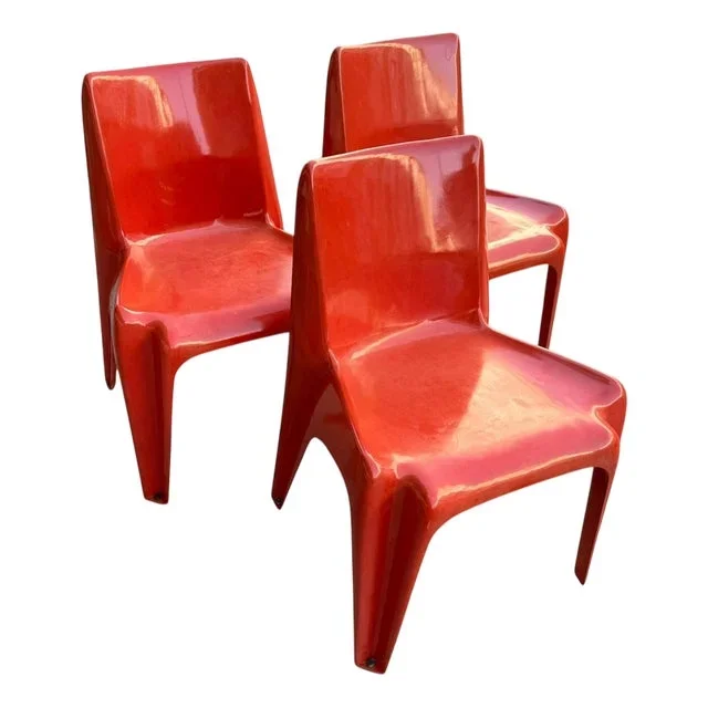 Space Age Light Red Chairs by Helmut Bätzner for Bofinger, Set of 3