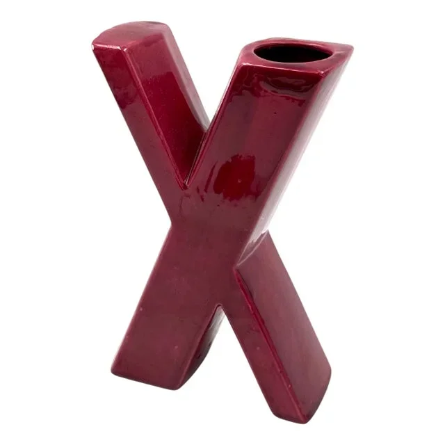 Space Age Red X Letter Shaped Ceramic Solifleur Vase by Marcel Radureau, 1970
