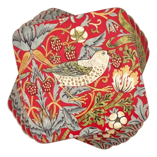 Spode Morris & Co Strawberry Thief Red Coasters, Set of 6