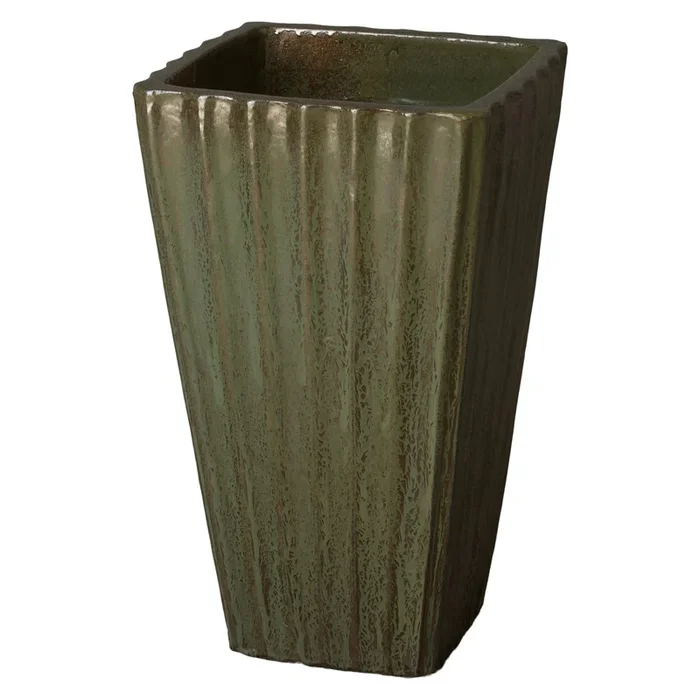 Square Planter Large, Metallic Green 15x15x26″H