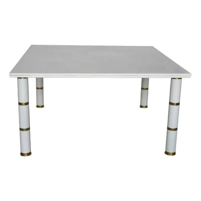 Square White Marble Table with Cast Brass Inserts from Cupioli Living