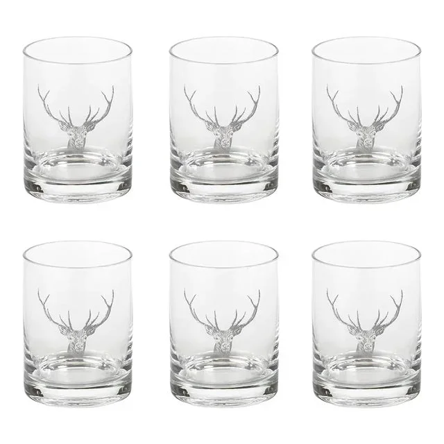 Stag Head Double Old Fashioned Glasses, Set of 6