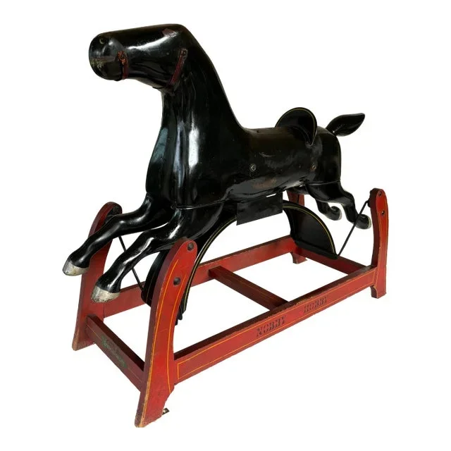 Steel Glider Horse Circa 1930 Corcoran Manufacturing Company Black Beauty Green Arrow Line Very Rare