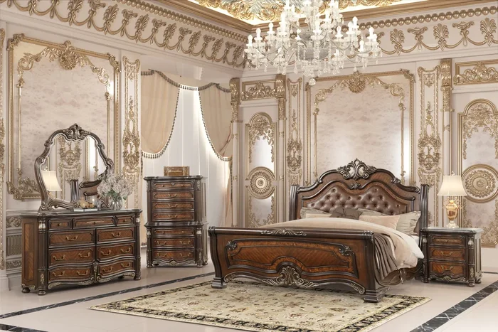 Stellata Sleigh Bed in Mahogany Brown, Queen