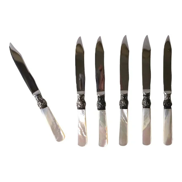 Sterling Silver Bar Fruit or Appetizer Knives, Set of 6