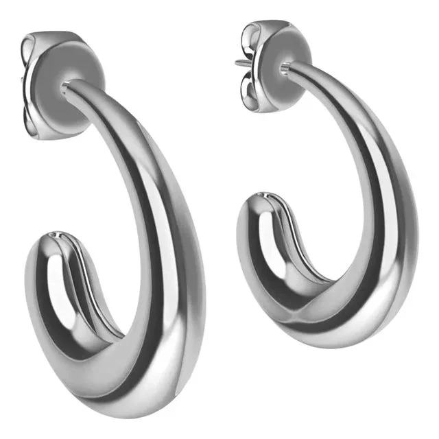 Sterling Silver C-Hoop Teardrop Earrings, 2 pieces