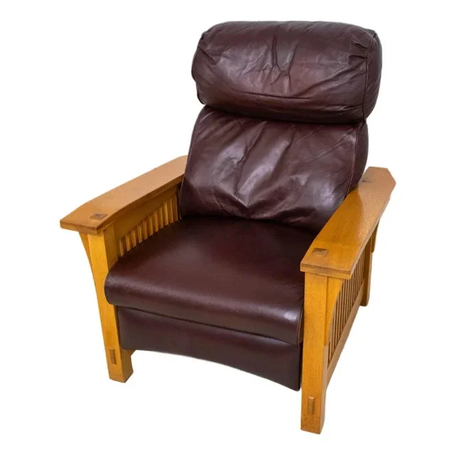 Stickley Mission Oak Leather Reclining Morris Chair
