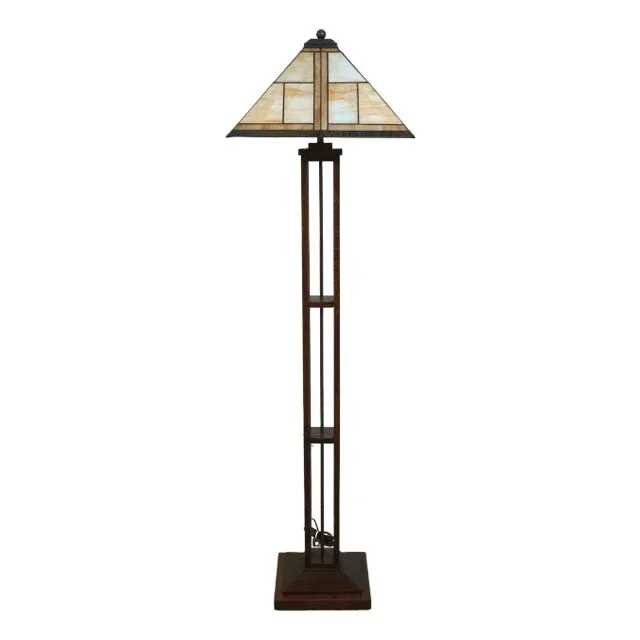 Stickley Oak Mission Style Leaded Glass Floor Lamp