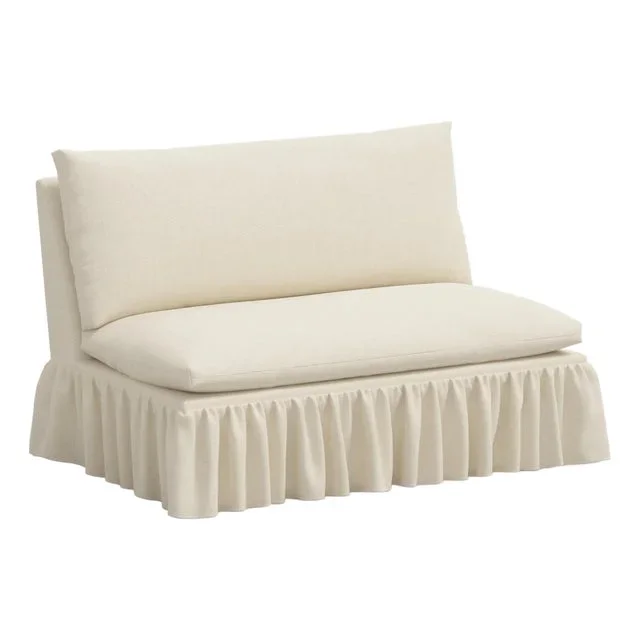 Stoffer Home x Cloth & Company Thelma 47″ Ruffle Settee in Relaxed Linen Cream
