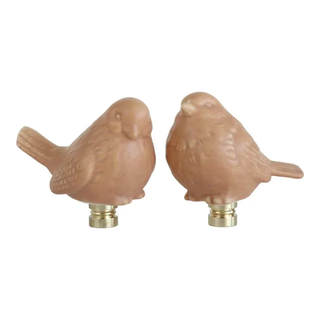 Stoneware Bird Lamp Finials on Brass Hardware – a Pair